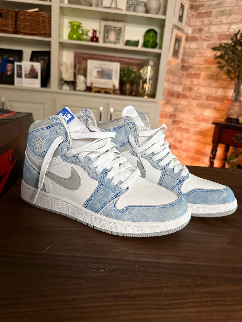 Nike Air Jordan White and Light Blue High-Top Sneakers